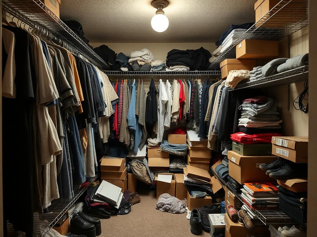 Disorganized walk-in closet before custom renovation in Orlando FL